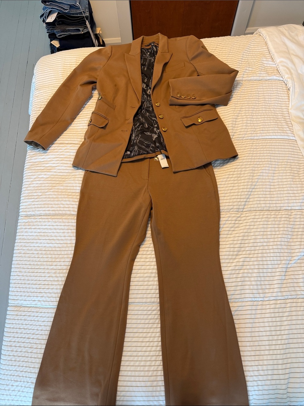 White House Black Market Camel Brown Blazer & Suit Pants Set